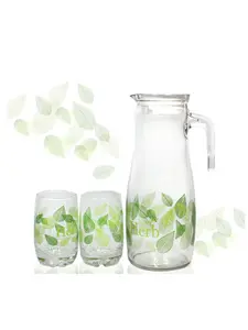 Herb Flower Glass Jug and Cup Set - 3 Pieces