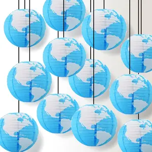 12-Pack 14 Inch Greater Detailed World Earth Globe Paper Lantern