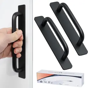 Self-Stick Instant Cabinet Drawer Handles Pulls - 2 count  Alloy Drawers Push Pull Handles Helper with Adhesive Door Handle for Kitchen Cabinet Drawer Window Sliding Closet (5.83", Black)