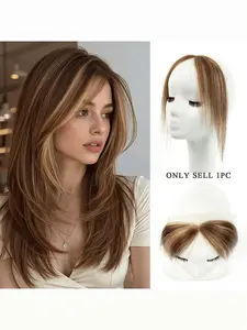 Lace Bottom Real Hair Side Part Bangs, Invisible Breathable Comfort, Women's Daily Wear Air Bangs Hair Extension Patch, Glueless Bangs