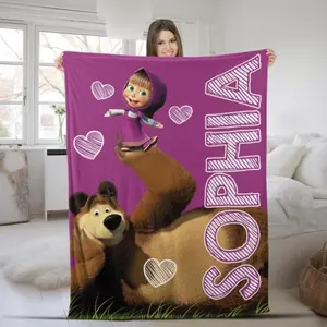 A soft and durable flannel blanket with a Masha and Bear cartoon print, perfect for home or holiday parties, and a great holiday gift.