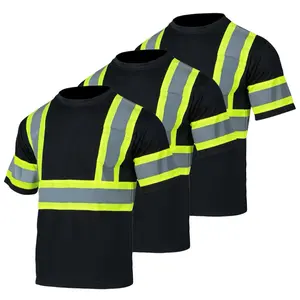 3 Pack High Visibility Short Sleeve Shirt in Black with Reflective Strips for Enhanced Safety