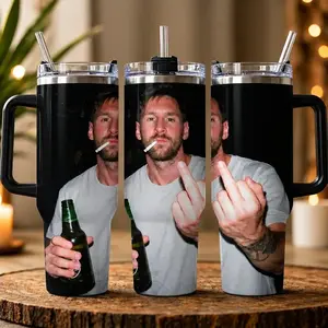 Funny Football Stars Meme Tumbler 40oz with Handle, Retro Thug Life Soccer Legend Insulated Travel Mug with Straw, Bad Boy Retro Style Stainless Steel Cup, Sarcastic Sports Fan Party Merch, Birthday Gift for Him, Gift for Soccer Lovers