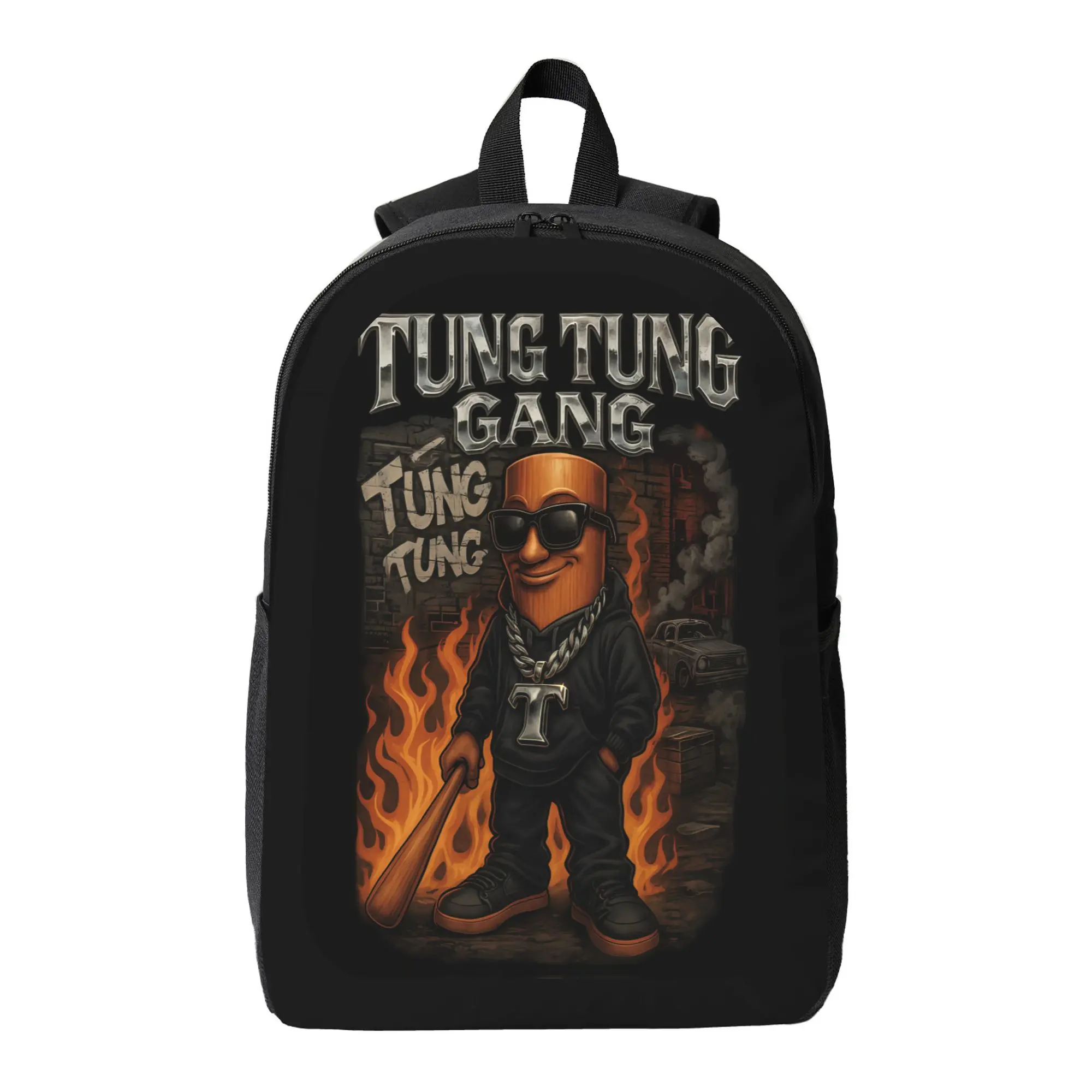 Tung Sahur Tung Tung Gang Graphic Print Backpack - Lightweight Travel Backpack with Separate Laptop Compartment, Adjustable Shoulder Straps & Durable Polyester, Stylish Commuter Essentials for School, Work, Daily Use, Backpack for School, Bold