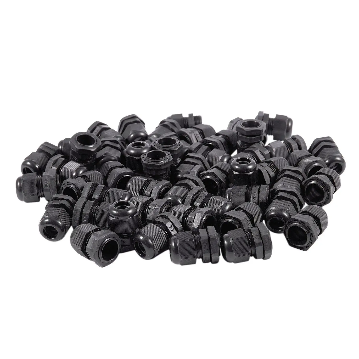 50 Pack Black Plastic Cable Glands, PG11 Waterproof IP67 Connectors with Strain Relief, 8mm Thread, Fits 5-10mm Cable for Machines and Distribution Panels, Fixing Cables