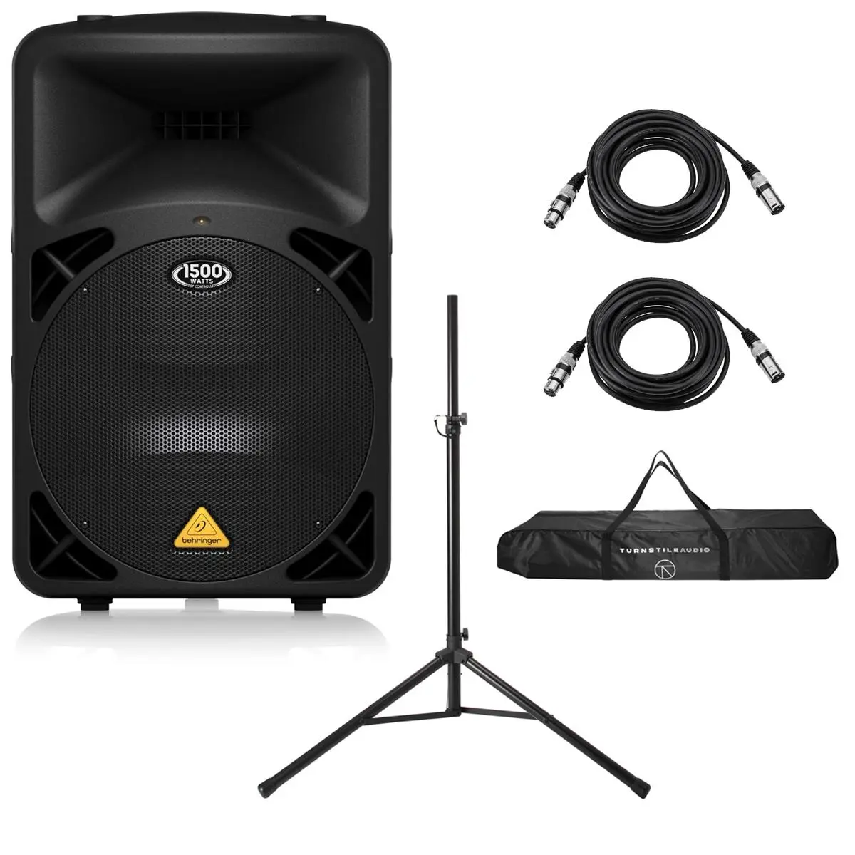 Behringer EUROLIVE B615D Active 1500W PA Speaker, w/Stand,2x XLR Cable