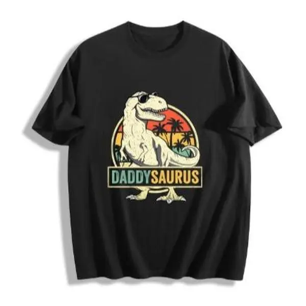 Addysaurus T-Rex Dinosaur Dad T-Shirt - Matching Father and Son Outfit Suitable for Summer, Casual Round-Neck T-Shirt with T-Rex Print, Machine-Washable for Travel and Casual Wear, Dad T-Shirt