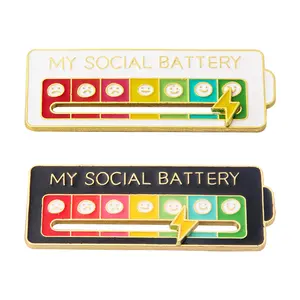 Social Battery Slider Expression Pin – 7-Mood Interactive Badge, Funny Cute Accessory for Introverts (Work/Social)