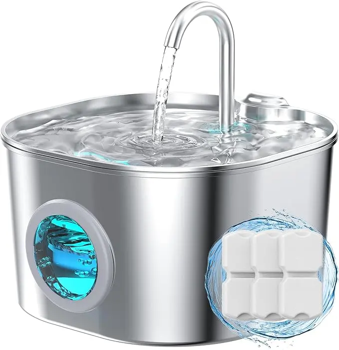 Cat Water Fountain Stainless Steel: Pet Fountains for Cats/Dog Indoor Automatic Waterer Bowls for Drinking Small Animal Water Dispenser Metal