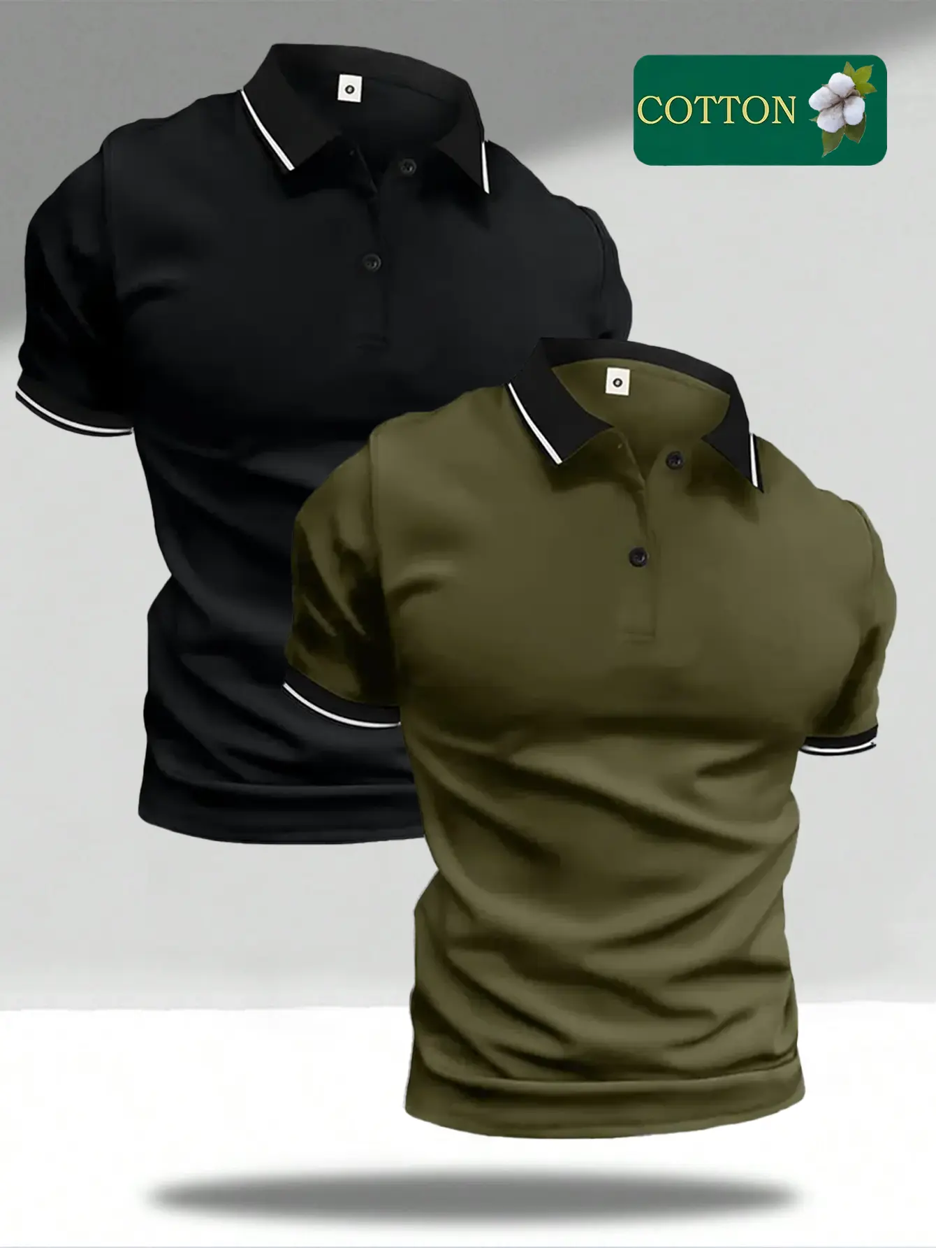 Men’s 2-piece set made from cotton—skin-friendly, breathable fabric; casual polo shirt with a button collar and slightly stretchy material; suitable for summer workwear as a casual shirt; short-sleeve knit men’s tropical wear with stretch—an ideal summer