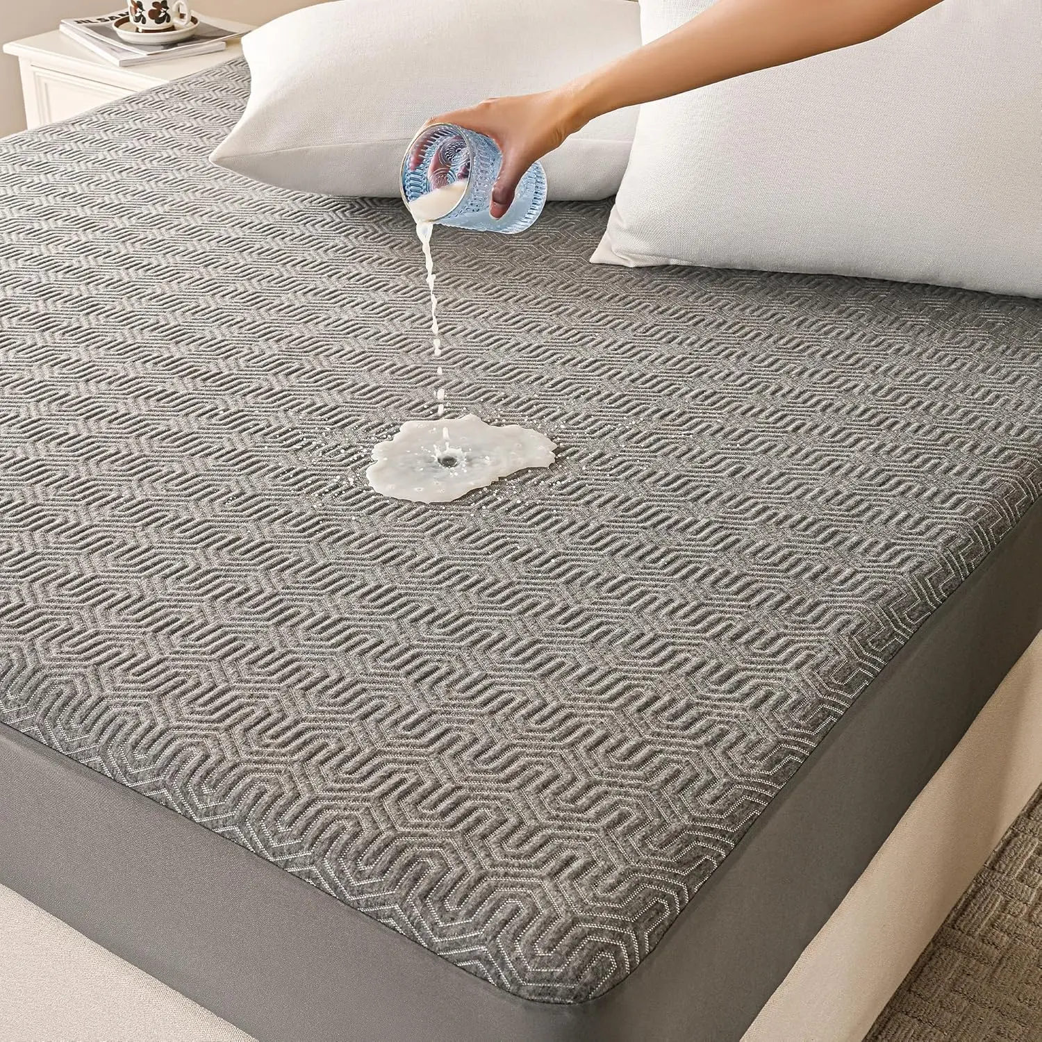 Mattress Protector Full, Breathable  Charcoal Fiber Mattress Cover, Noiseless and Odor Free Upgraded Mattress Protector with Double-Barrier Protection, 8"-26" Deep Pocket