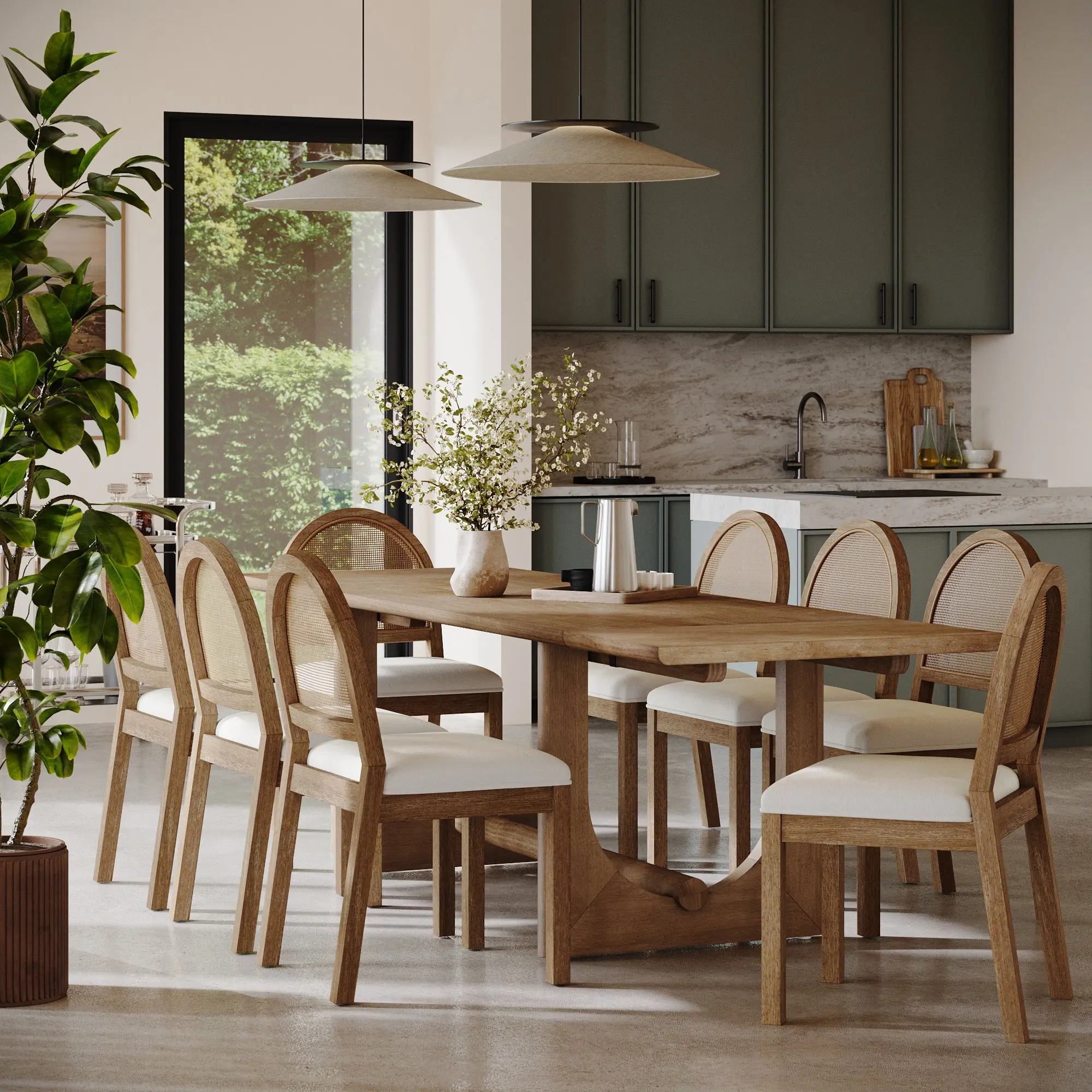 Wood Extendable Dining Room Table with Leaf Extension for 8