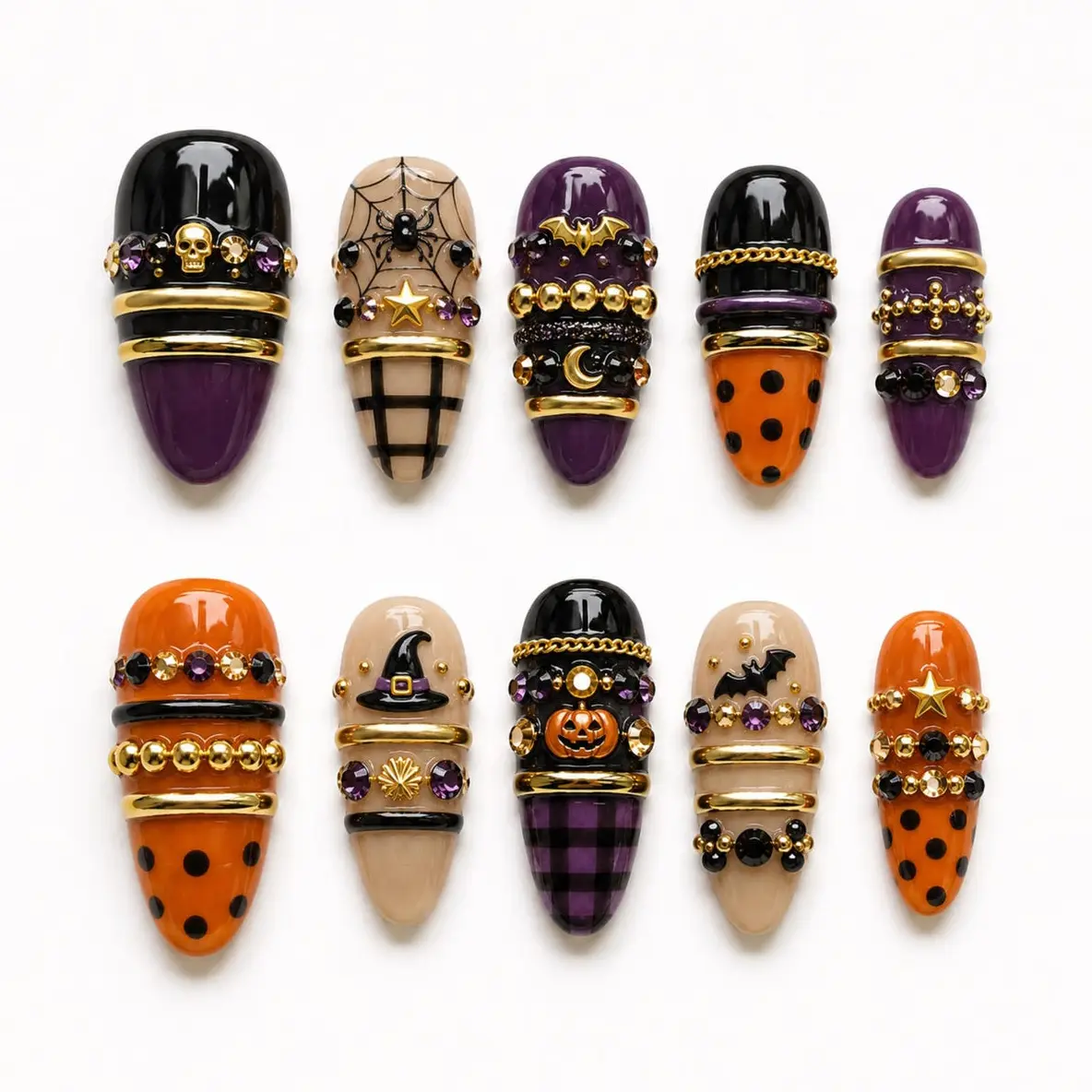 Kawaii Fall Press On Nails, 3D Cat Autumn Nail Set, Handmade Pumpkin Nails