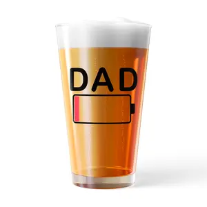 Dad Battery Pint Glass Funny Sarcastic Parenting Low Energy Joke Novelty Cup-16 oz Funny Drinking Glasses Funny Sarcastic  Novelty Drinking Glasses White Standard