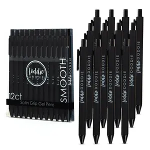 12ct Retractable Gel Pens with Soft Grip Barrel- Black