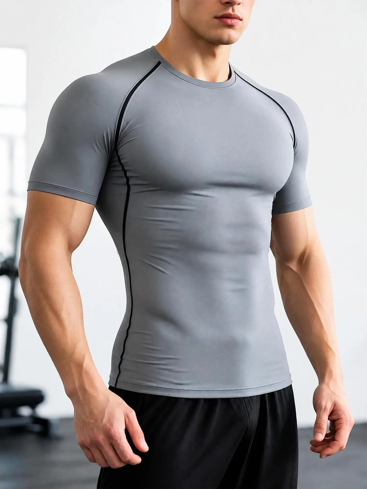 Men's Compression Shirt Short Sleeve Quick Dry Athletic T Shirt Muscle Fit Workout Top Moisture Wicking Gym Running Shirt Tight Fit Base Layer Sports Tee for Men Fitness Training Activewear