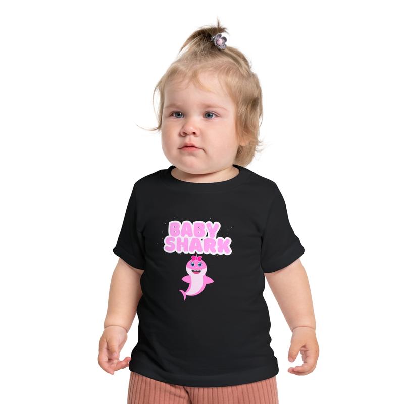 Babygirl BabyShark Short Sleeve T-Shirt - 100% Airlume Combed and Ringspun Cotton - Crewneck