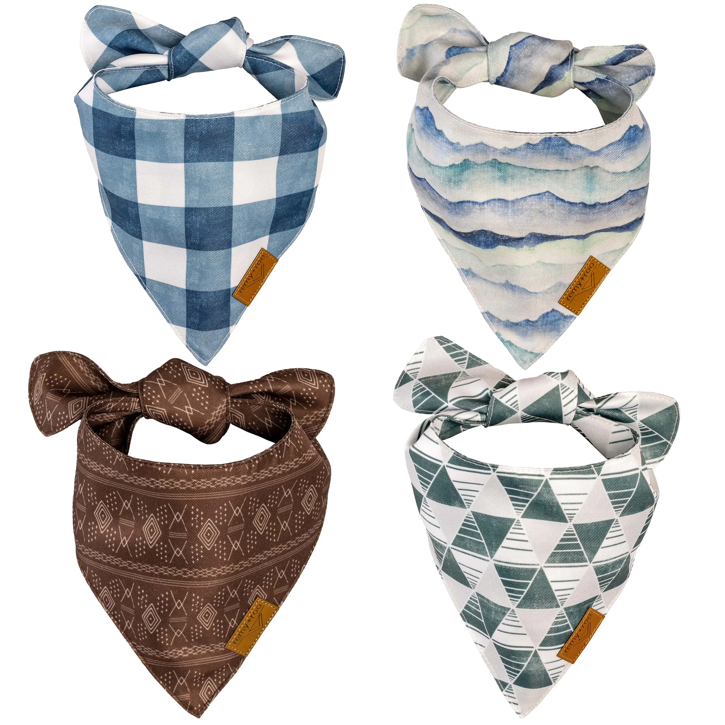 Remy+Roo Large Dog Bandanas - 4 Pack Ryan Set | Premium Durable Adjustable Polyester Fabric | Patented Shape Boy Christmas Dog Bandanas pet christmas