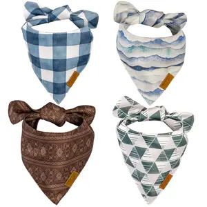 Remy+Roo Large Dog Bandanas - 4 Pack Ryan Set | Premium Durable Adjustable Polyester Fabric | Patented Shape Boy Christmas Dog Bandanas pet christmas