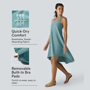 【Creator’s Pick】Halara Breezeful Backless Racerback Side Pocket High Low Flowy Midi Quick Dry Casual Dress