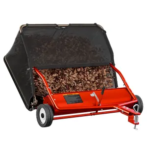 42" Tow Behind Lawn Sweeper, Pull Behind Leaf & Grass Sweeper with 18.55 Cu.Ft Large Hopper, Heavy-Duty Yard Collector, Adjustable Brush Height & Easy Dump Rope for Lawn Cleanup