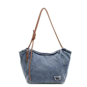 High Quality Denim Women's Bag New Jeans Messenger Bag Y2K Canvas Shoulder Bag Eco Bag Korean Shopper Handbags Large Storage Sac