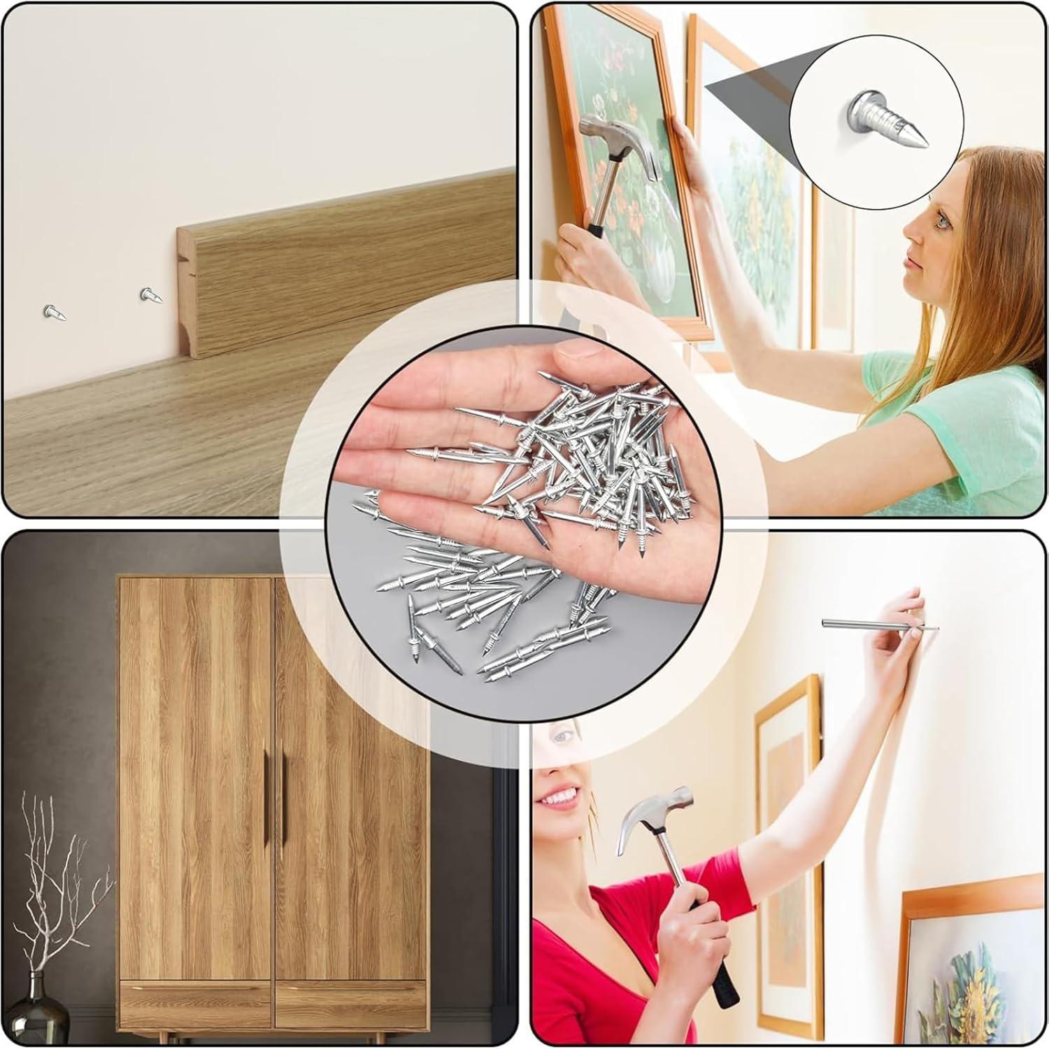 Non-Marking Double-Headed Skirting Nails, No Drill Damage-Free Wall Nails for Baseboards & Wall Panels Installation Kit
