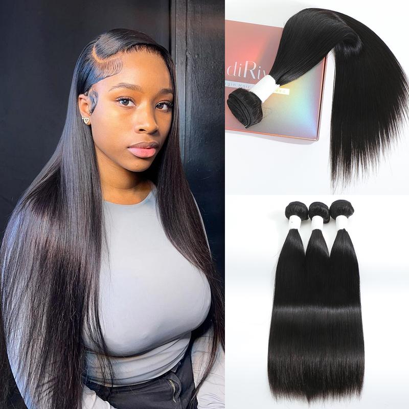 CindiRiver 100% Raw Virgin Human Hair Bundles Straight Brazilian Unprocessed Straight Hair Weave Quick Weave Extensions  Natural Black for Woman  Sew in/ Glue in 100g/piece