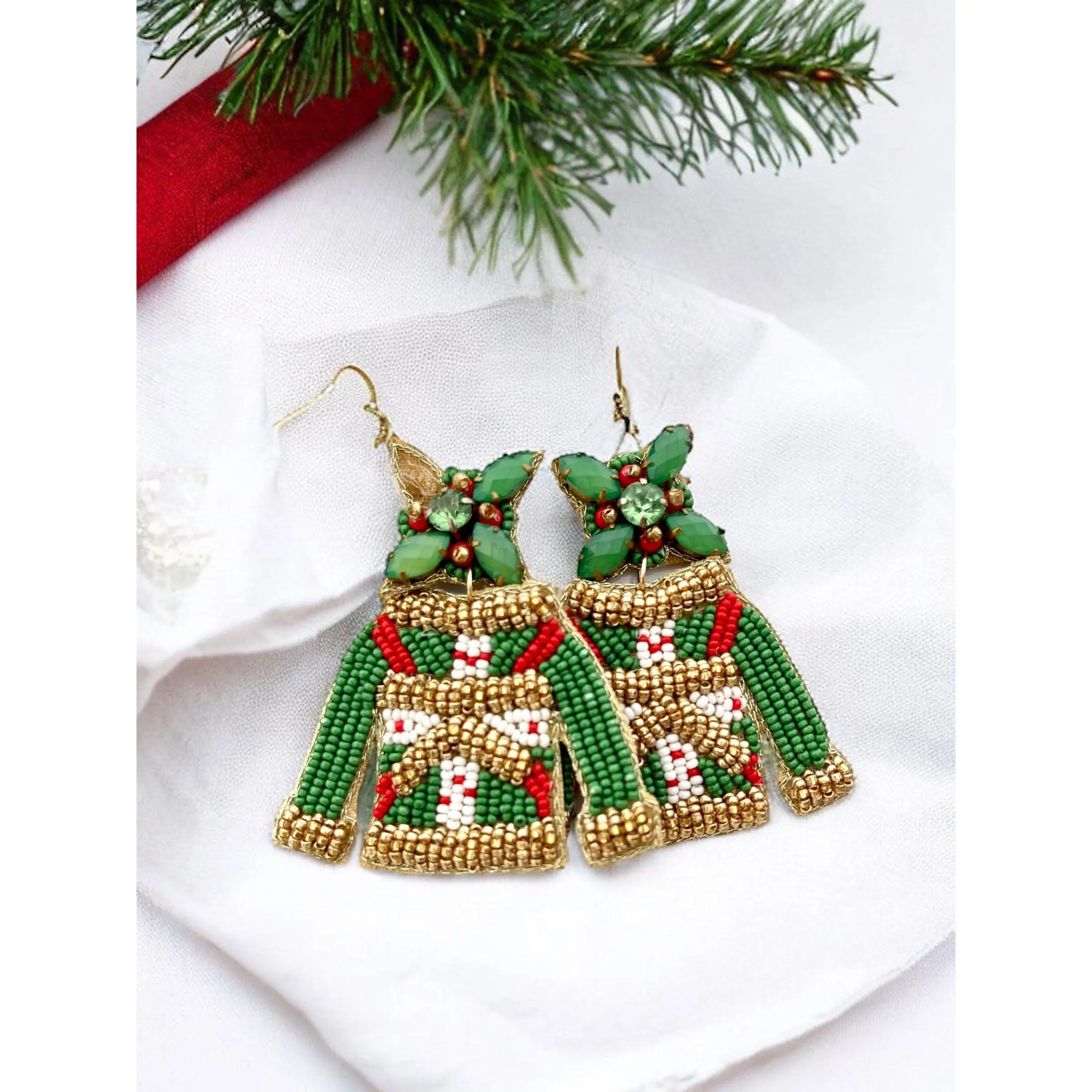 Beaded Christmas Sweater Earrings for Women - Festive and Fashionable