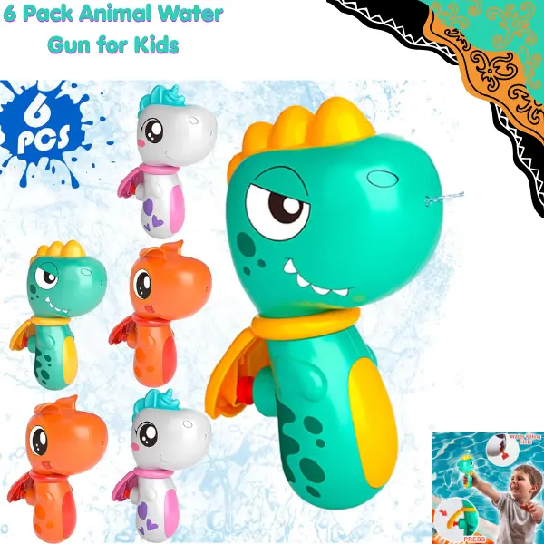 6 Pack Mini Water Guns for Kids | Dinosaur, Dog & Unicorn Squirt Guns | Summer Water Blaster Toys for Pool, Beach, Backyard, Party & Outdoor Water Fight