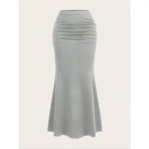 Women's Solid Color Pleated Mermaid Maxi Skirt Set - New Long Skirt Design Perfect for Autumn and Winter