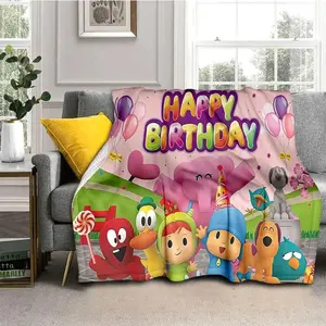 Cartoon P-Pocoyo Elly & Pato Throw Blanket - Soft Cozy Blanket for Home, Bedroom, Sofa, Picnic, Travel, Office, Perfect Kids Gift