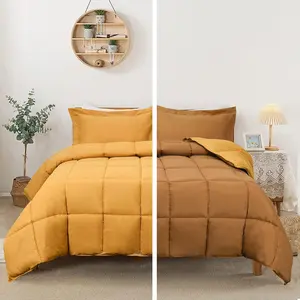 3-Mustard Yellow Down Alternative Comforter Queen - Baffle Box Stitched - 4 Built-Corner - Lightweight  Easy Fit - Premium Poly Filling - Fluffy, Warm,