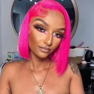 13*4 Bob Straight Haircut - Vibrant Pink Color, Straight and Clean Style, Perfect for Everyday Wear