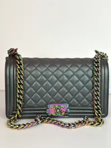 Pre-owned CHANEL Goatskin leather Crossbody Bags Iridescent Purple Quilted leather Medium Boy Crossbody Bag 2015 2016 Collection