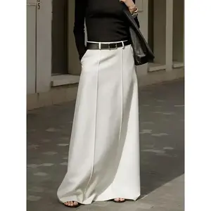 Women's 2025 Simple Solid Color Maxiskirt Autumn Spring Thick Fashion H-Shaped Zipper Skirt Loose Fit Elegant Daily Outings Dates Commuting Bottoms with Pockets Old Money Style(Sheets)