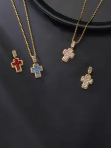 Rhinestone Decorated Cross Pendant Necklace, Stainless Steel Chain Necklace, Fashion Jewelry Accessories for Men & Women, Cross Necklaces