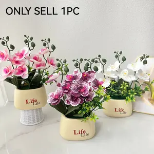 1pc Artificial Phalaenopsis Orchid Potted Plant Decoration, Vibrant Spring Decorations, Suitable For Home And Office Use, Desktop Artificial Flower Potted Plant