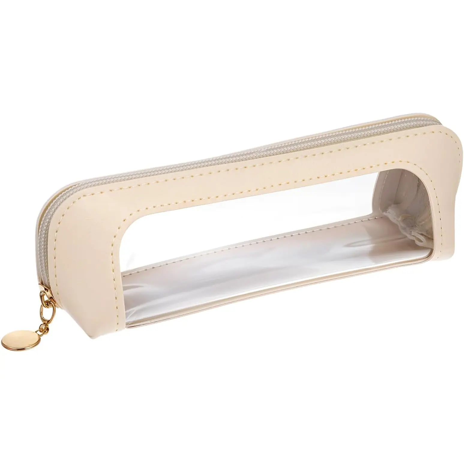 Clear Makeup Bag Portable Transparent Waterproof Cosmetic Organizer Pouch with Zipper Makeup Brush Bag Mini Travel Toiletry Case for Women Home Travel Office Cosmetic Storage (Beige) YBEATY
