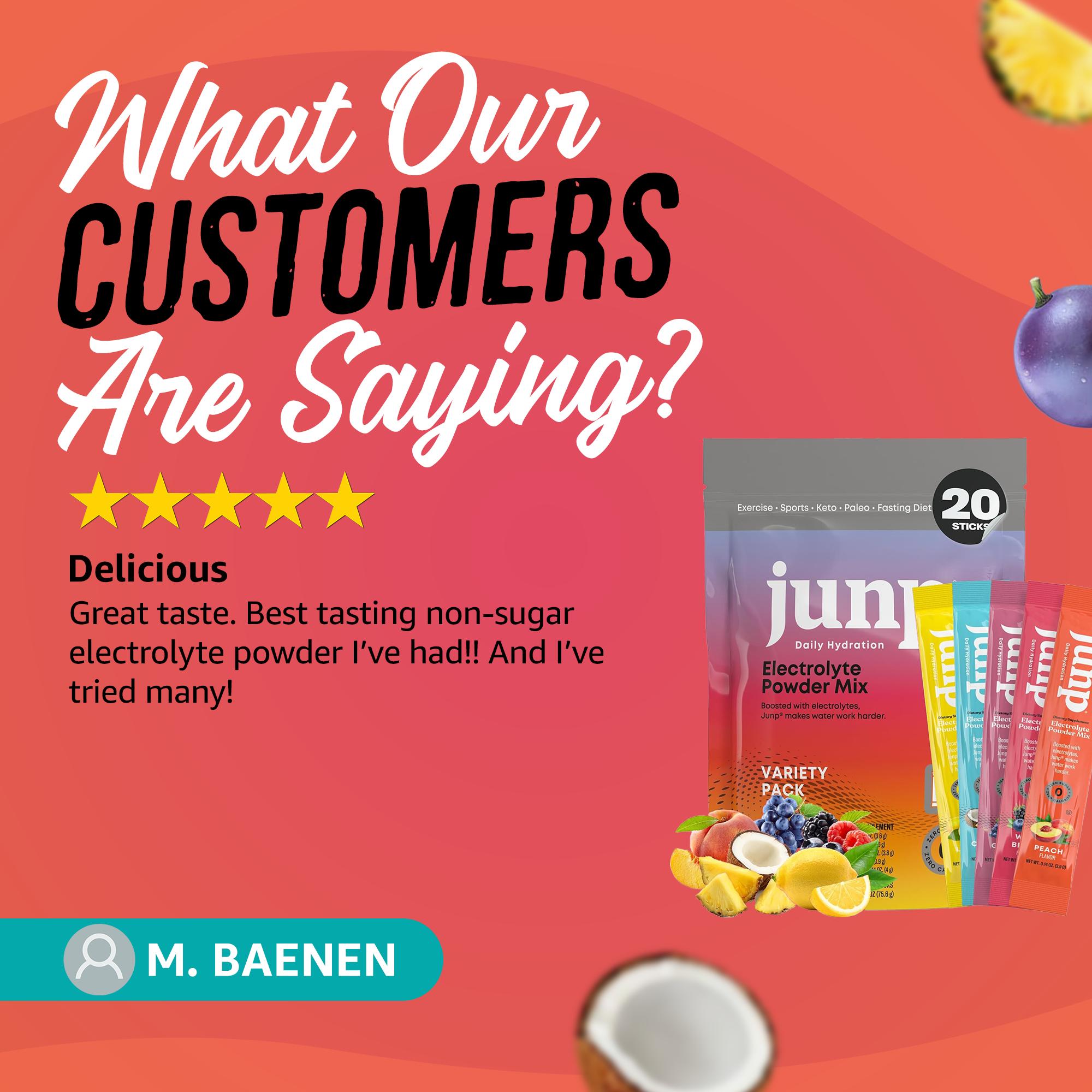 Junp Sugar-Free Electrolytes Powder Packets Lemon Flavor Instant Hydration Drink Mix with Salt & Potassium Zero Calories No Carbs Keto Friendly Electrolyte Powder Sticks for Water 5 Flavors 20 Pack Options