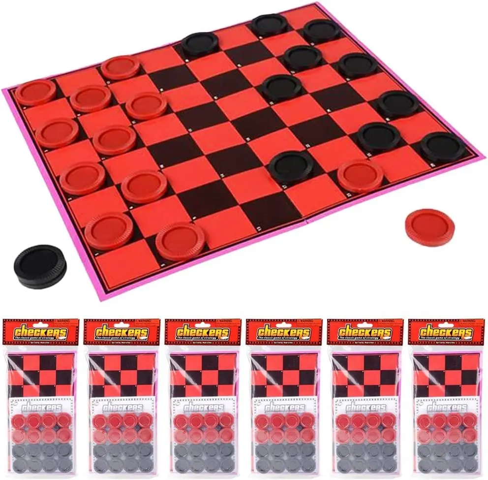 Gamie Classic Cardboard Checkers Board Game Set (6-Pack) - High-Quality Material Red & Black Pieces, Family Strategy Play, Party Favors, Travel Goodie Bag Fillers for Kids, Adults