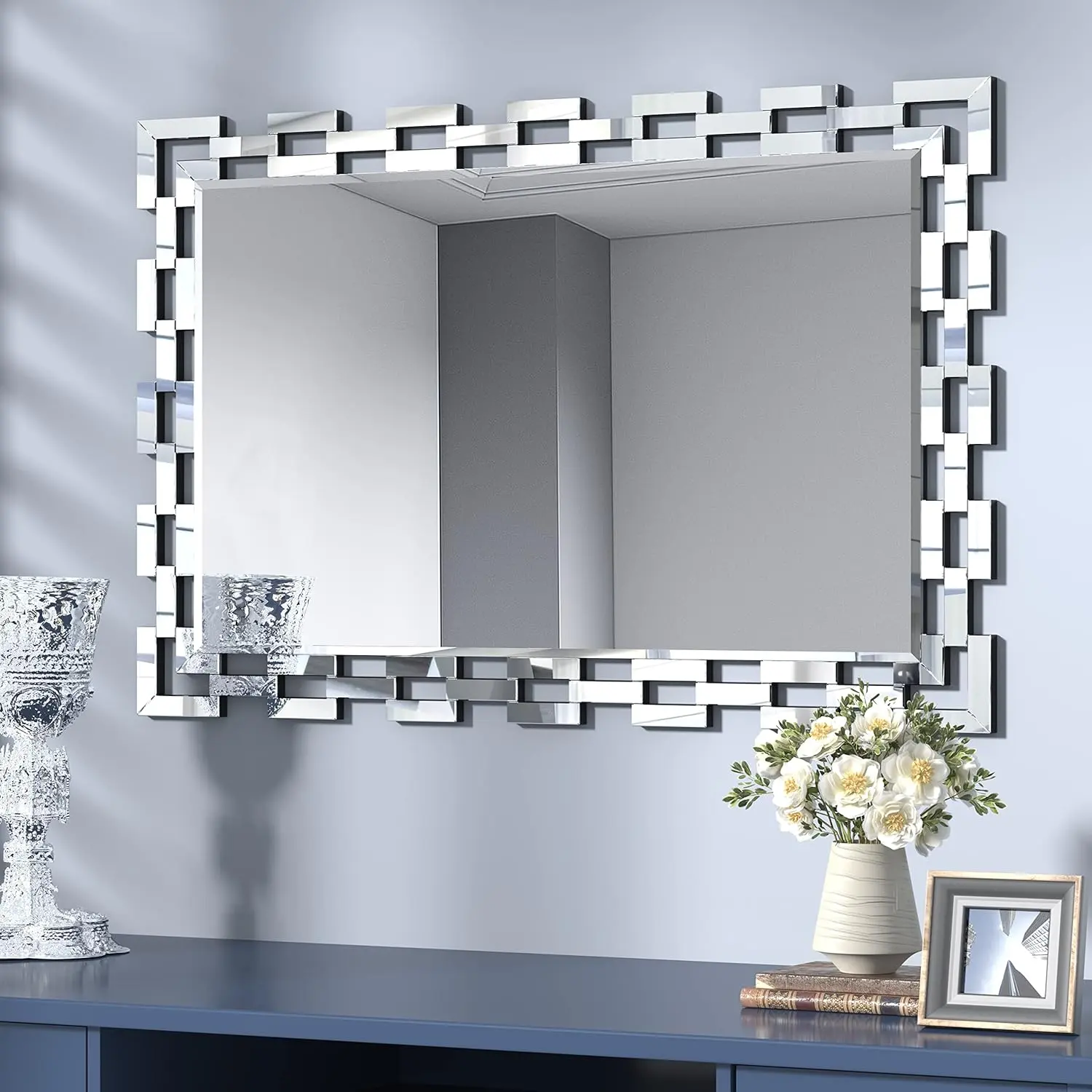 Wall Mirror Decorative - 28 * 39 Inches Large Rectangular Decorative Mirror for Living Room, Modern Accent Glass Wall Mirror for Bedroom, Office, Foyer