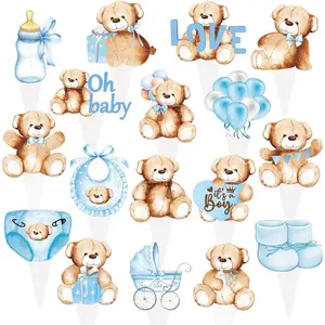 48Pcs We Can Bearly Wait Cupcake Toppers Teddy Bear Birthday Party Supplies Glitter Teddy Bear Cupcake Toppers Decorations for Baby Shower Bear Theme Birthday Party Gender Reveal Party Supplies