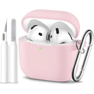 AirPods 4 Case 2024 Soft Light Pink Silicone Protective Cover with Keychain & Cleaner Kit, Shockproof Anti-Scratch Slim Case for Apple AirPods 4th Generation, Cute Durable Accessories for Women Men