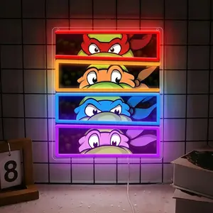 Teenage Mutant Ninja Turtles Neon Sign for Room Decor TMNT LED Comic Sign Turtle TMNT Neon Sign for Movie Fans Man Cave Wall Decor Dormitory Decoration USB Powered Dimmable