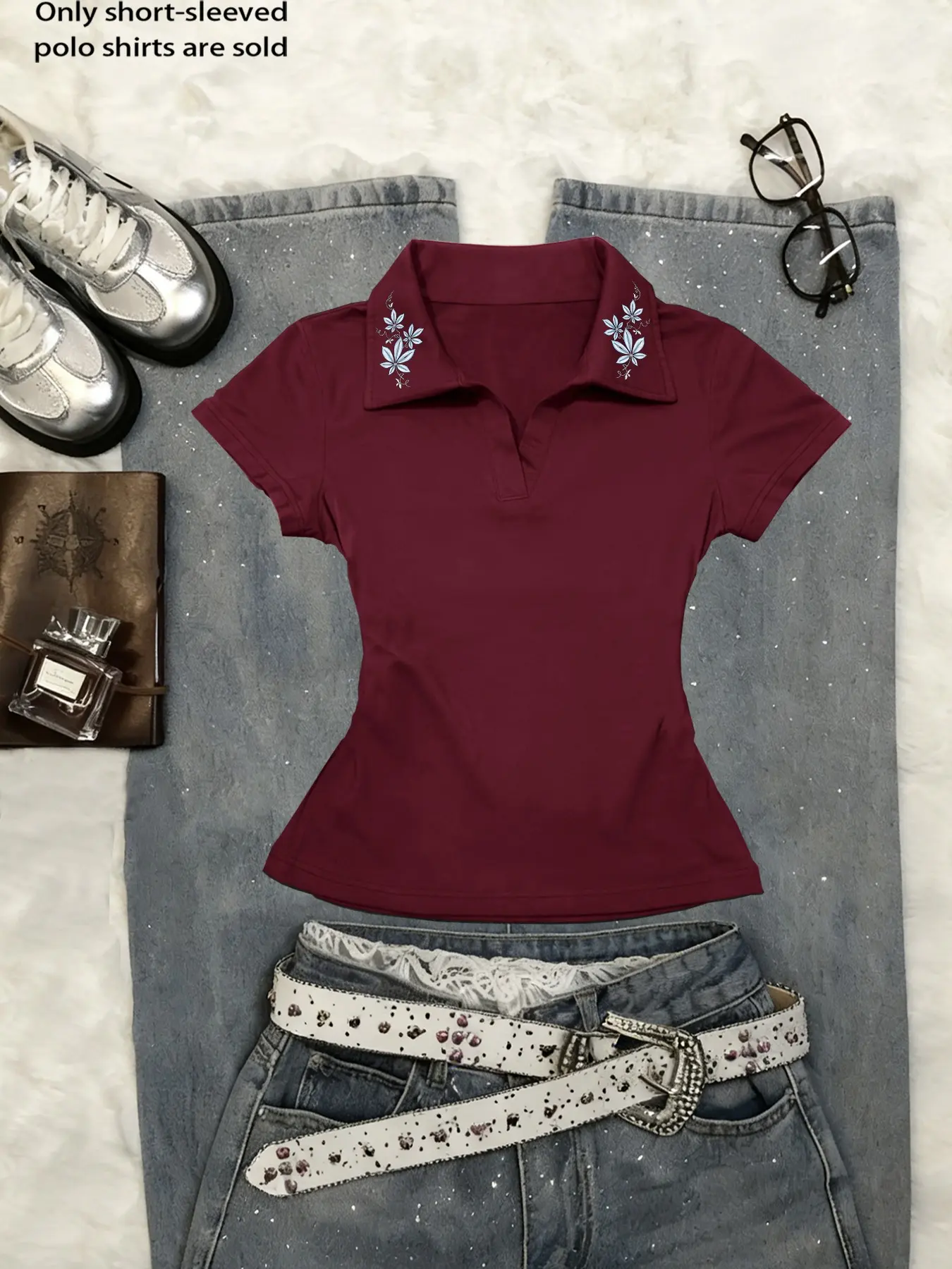 American Vintage Collar Shirt, Trendy Women's Simple Polo Slim Fit V-Neck Short Sleeve, Slimming Shoulder T-Shirt New Arrival