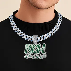 RICH Letter Money Bag Pendant with Flip-up Diamond-shaped Necklace Silver Gold Plated Bling Necklace Miami Diamond Pendant Necklace,Iced Out Hip Hop Jewelry Gift for Party Prom Gifts Costumes DIY Decoration