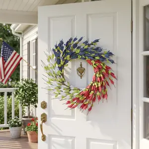 Independence Day party supplies, mini patriotic flower wreath combination, Artificial Floral Wreath, bright red, white and blue, lightweight 84g-240g, desktop and wall decoration, patriotic flower wreath set, Independence Day wall decoration