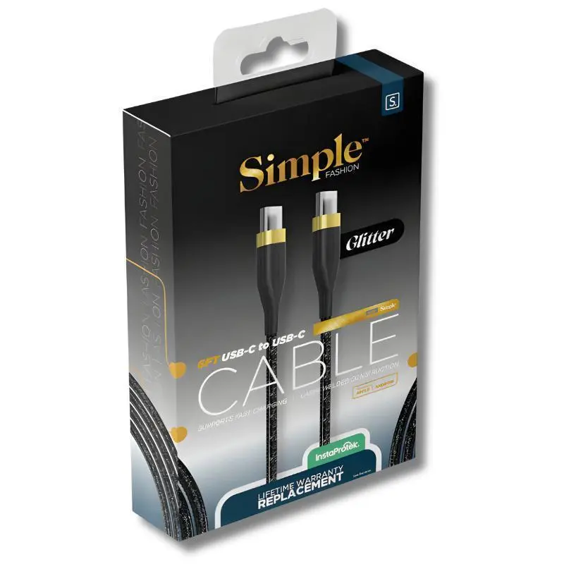 Made Simple Electronics 6ft Long USB-C to USB-C Glitter Cable - Black,Pink,Mint,Purple - Knit Twisted Tough Braided Nylon, Fast Charging Mobile Cord, 80 lb Weight Capacity, 15000+ 60-Degree Bend Rating, Manufacturer Warranty