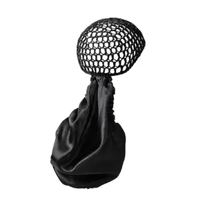 2 in 1 Wrap Cap Bonnet – Adjustable Hair Wrap Net & Scarf for Silk Press, Extra Long Hair Bonnet Wrap Cap for Curly & Braided Black